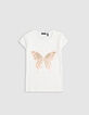 T-shirt blanc manches ballon bi-matières fille-3