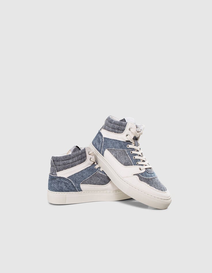 Sneakers montantes bleu effet denim en toile Femme-5