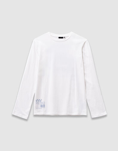 Wit T-shirt biokatoen met auto achter jongens - IKKS