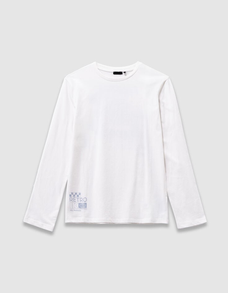 Wit T-shirt biokatoen met auto achter jongens-3