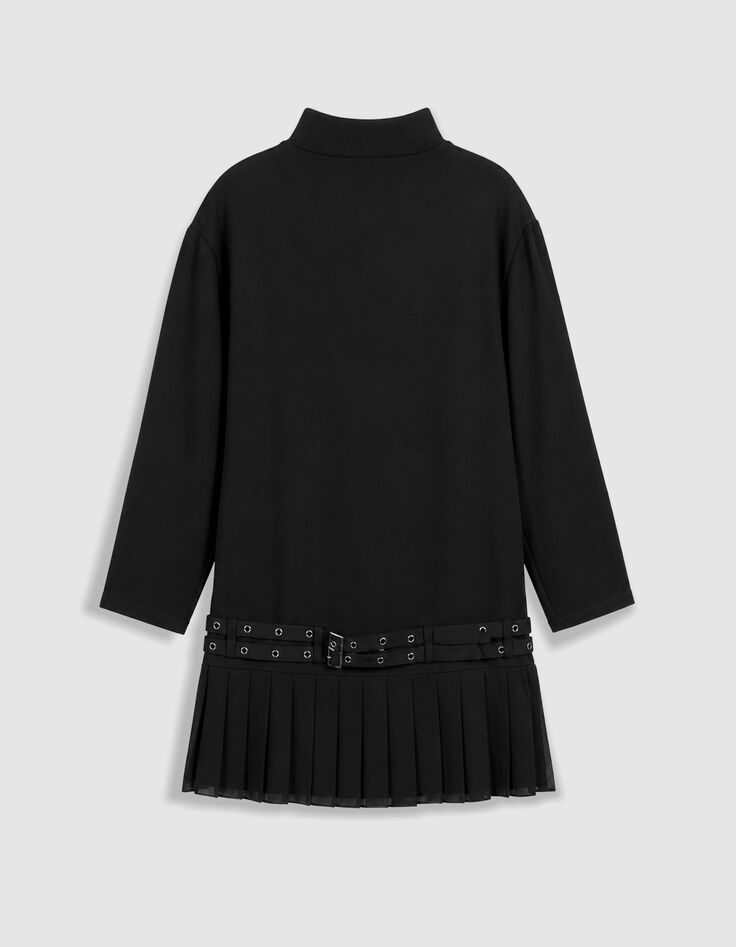 Robe courte noire pliss&eacute;e avec ceinture &agrave; &oelig;illets Femme-6
