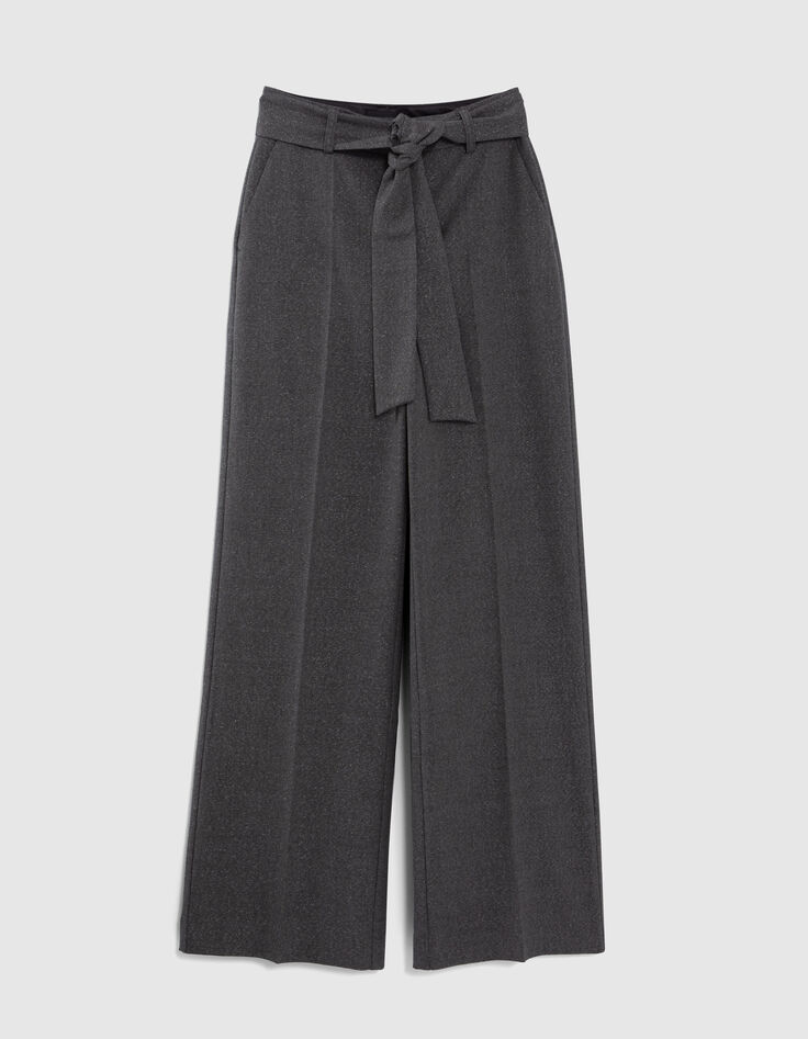 Pantalon large anthracite pailleté taille haute Femme-6