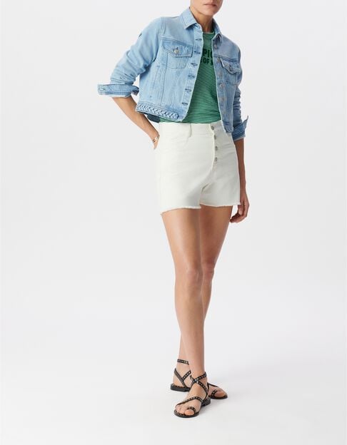 Veste en jean bleu ciel waterless d&eacute;tail tresse Femme - IKKS