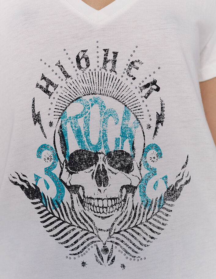 Cremeweißes Damen-T-Shirt aus Baumwollmodal mit Totenkopfmotiv - IKKS