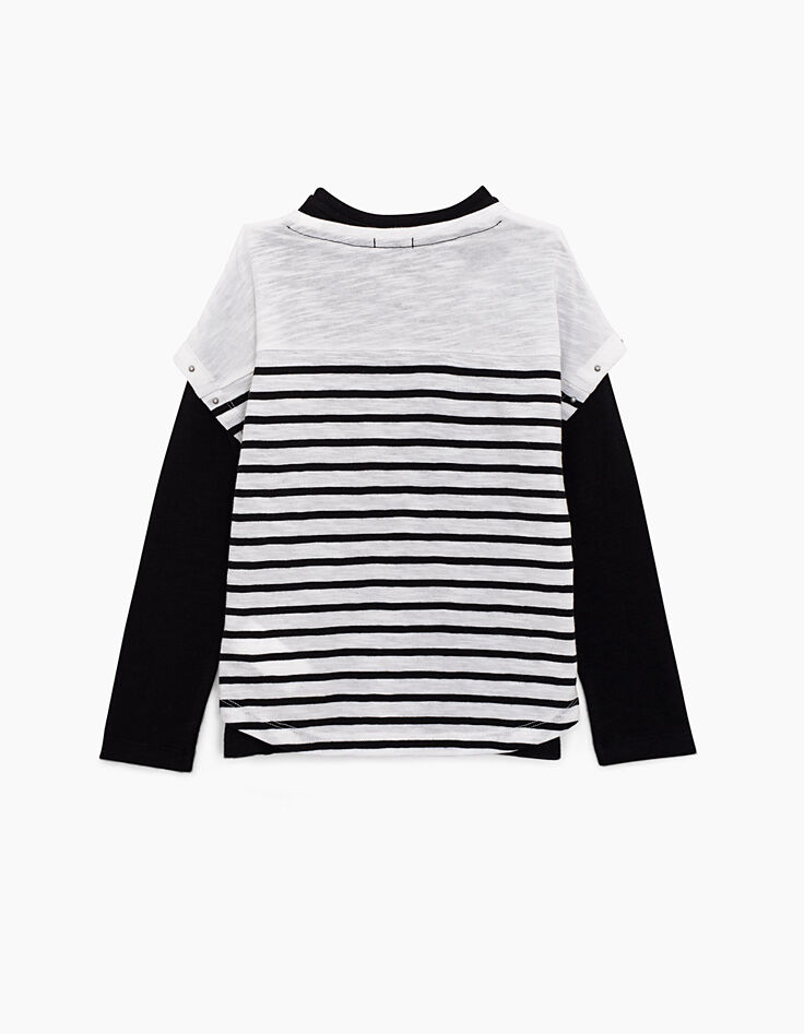 Tee-shirt 2 en 1 marinière et tee-shirt noir à cœur fille-4