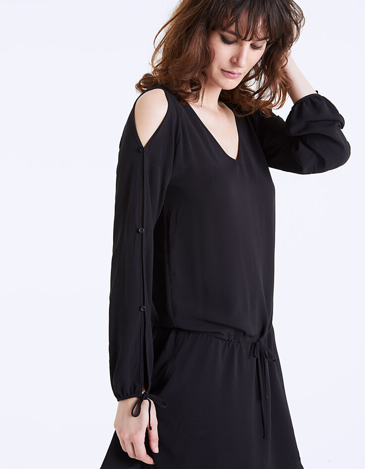 Vestido manga larga de crepé negro -4 Vestido manga larga de crepé negro -4