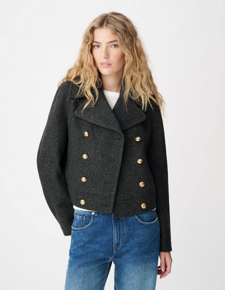 Grijze wollen peacoat voor dames-5