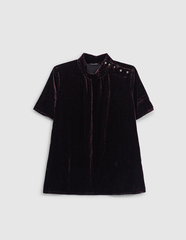Women’s baroque print velvet funnel neck top-4