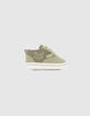 Kaki sneakers linnen, twee materialen babyjongens-1