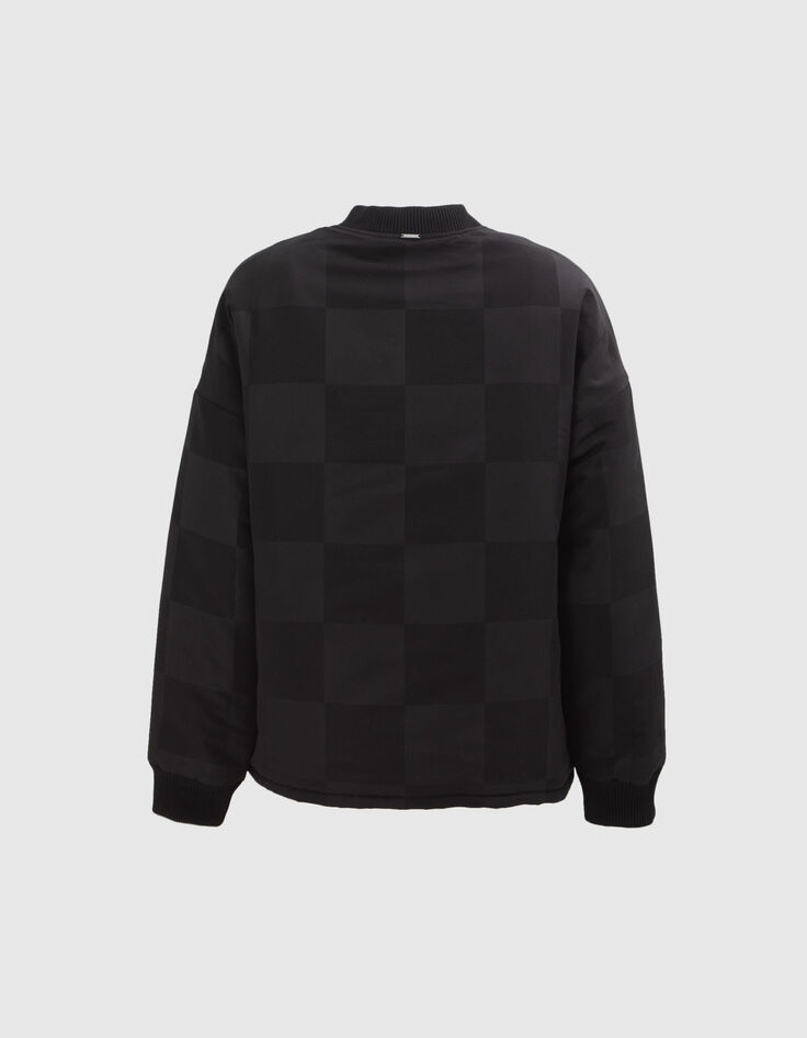 Schwarze Mädchen-Steppjacke, Ton-in-Ton-Schachbrettmuster-3