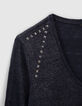Navy T-shirt in linnen foil sierstuds dames-3