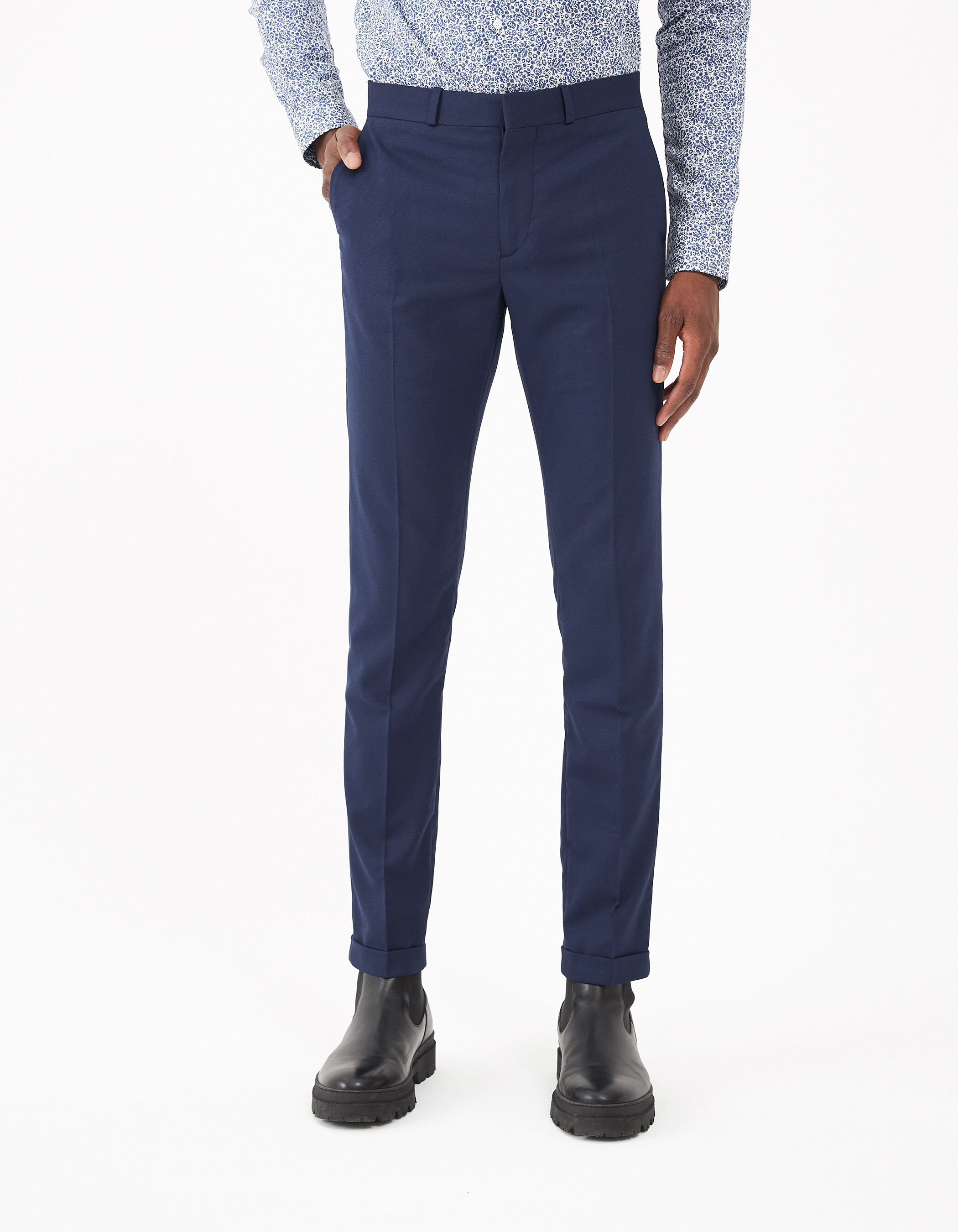 Pantalon de costume SLIM indigo tissu fantaisie Homme