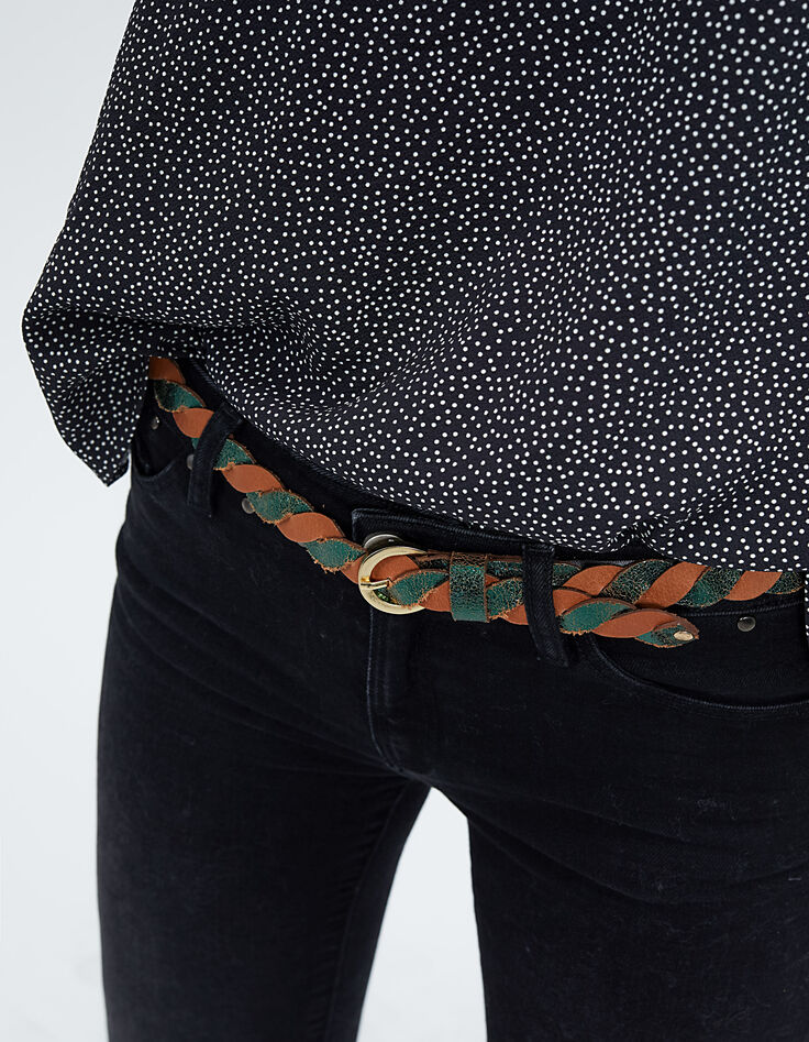 Cognackleurige en metallic groene gevlochten riem I.Code-2 Cognackleurige en metallic groene gevlochten riem I.Code-2
