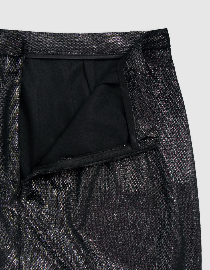 Jupe midi argentée velours métallisé Femme-9