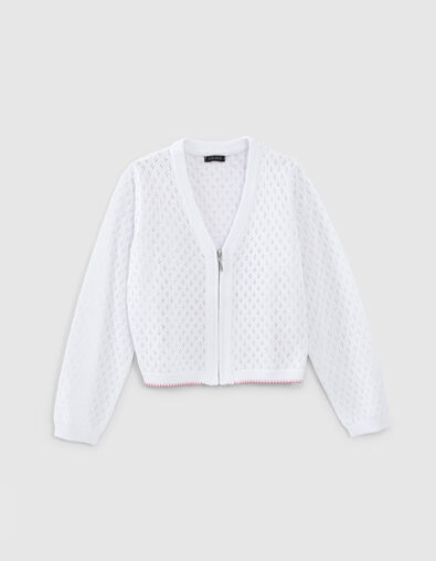 Cardigan écru tricot ajouré zippé fille - IKKS