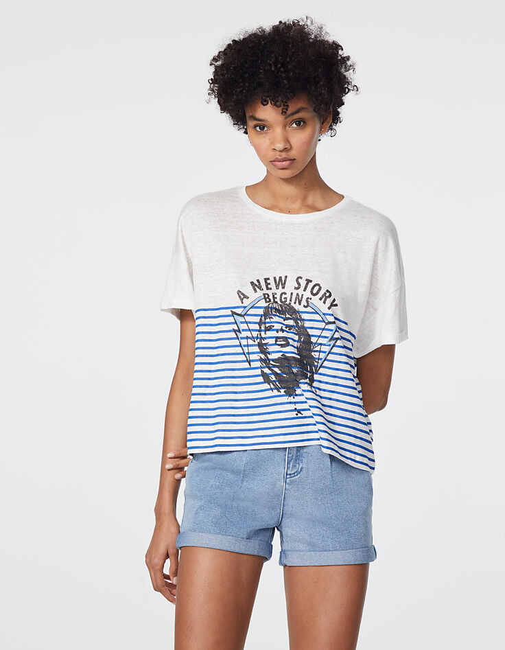 Women’s woman graphic linen short sleeve sailor T-shirt -2