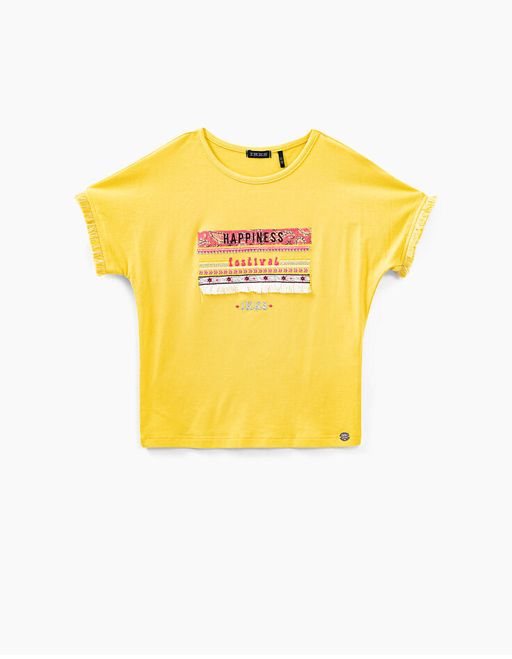 Tee-shirt jaune moyen HAPPINESS Festival fille-2