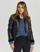Veste courte noire en cuir et fourrure alternative femme-1