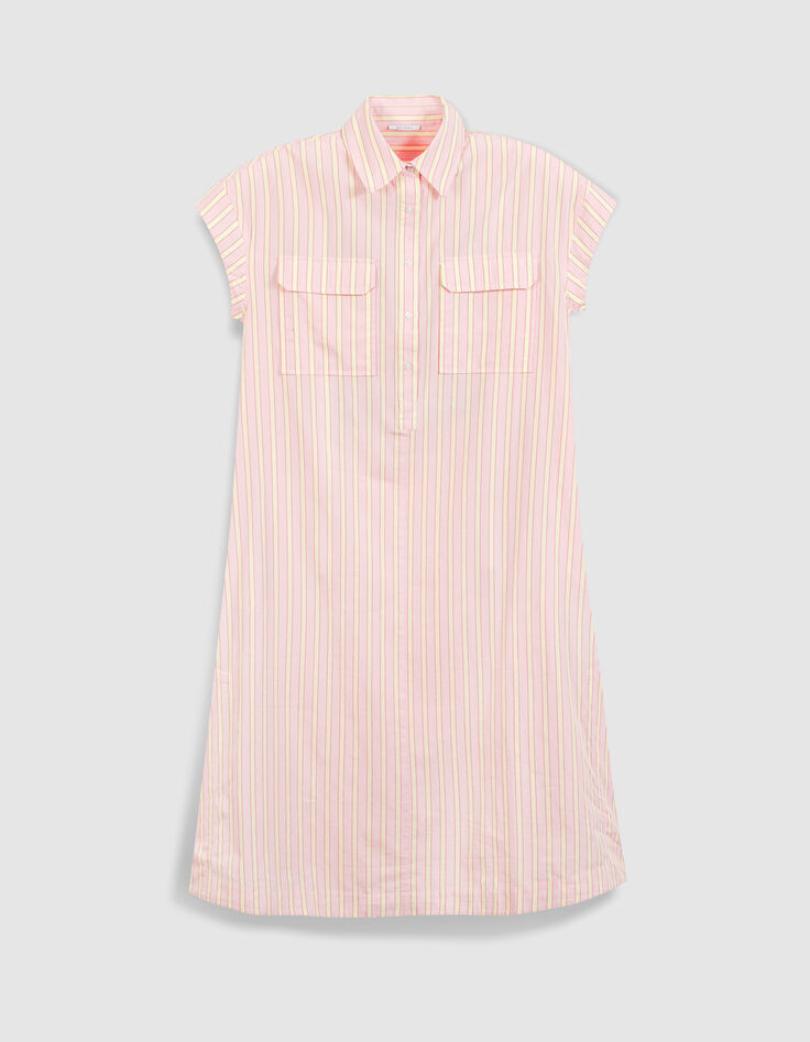 Women's pink striped midi shirt dress-6