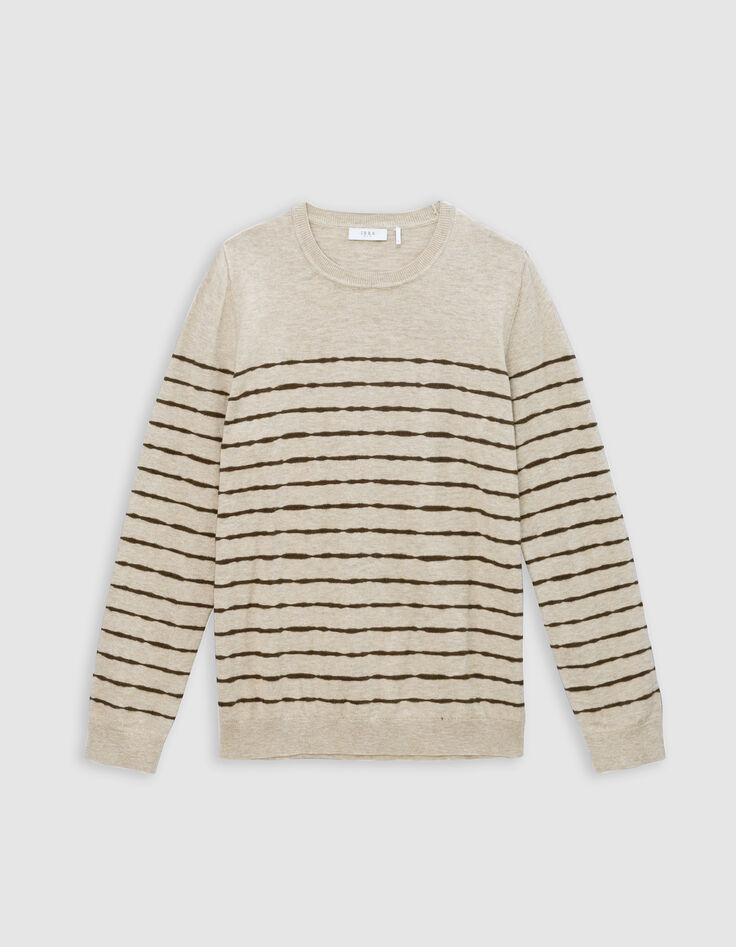 Beiger Herren-Matrosenpulli Feinstrick khaki Streifen-5
