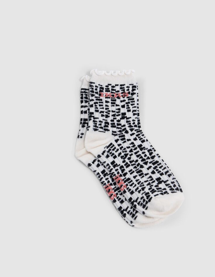 Ecru und schwarze Mädchensocken-4