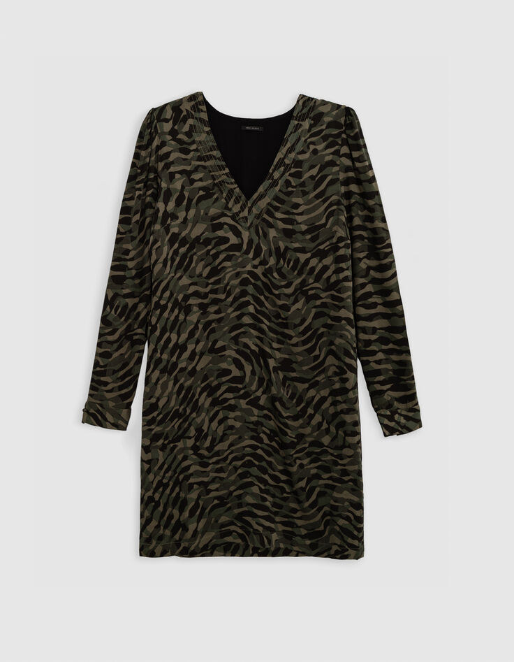 Kleid mit khakifarbenem Camouflage-Print für Damen-6