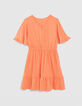 Orangefarbenes Mädchenkleid mit Rüschenärmeln-3