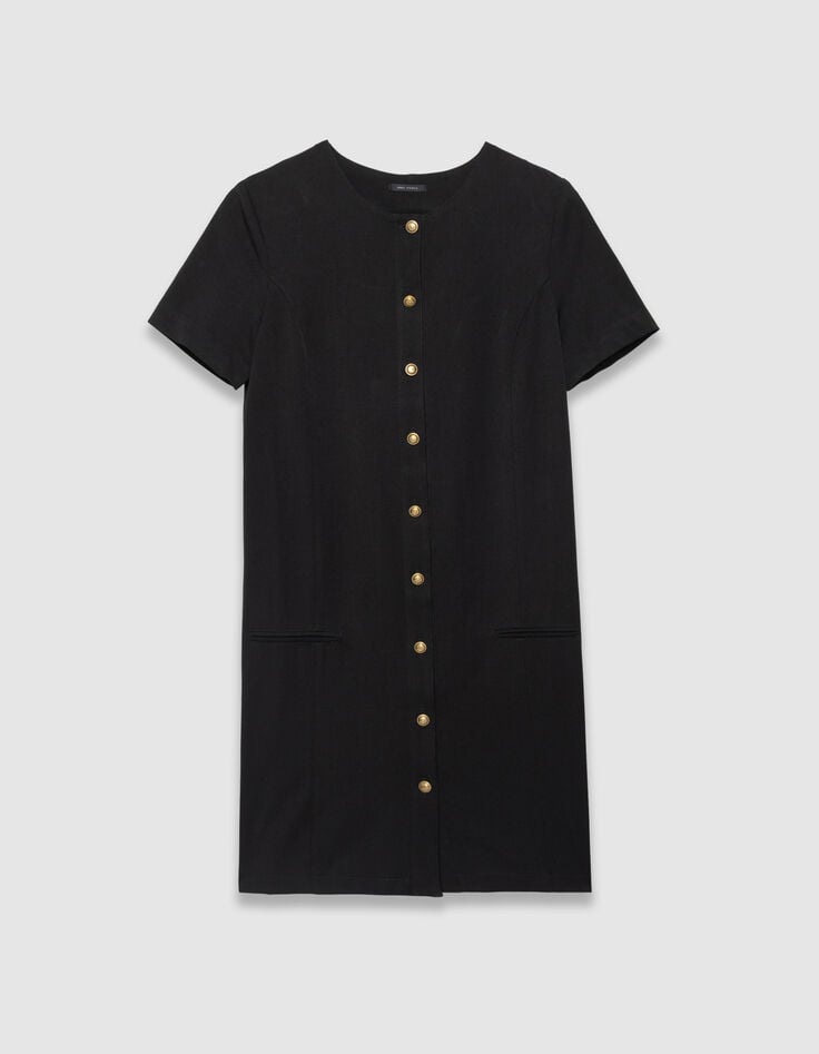 Schwarzes Damenkurzkleid vorne geknöpft-1