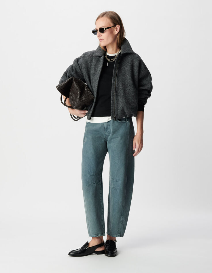 Blouson oversize gris laine bouillie Femme-1