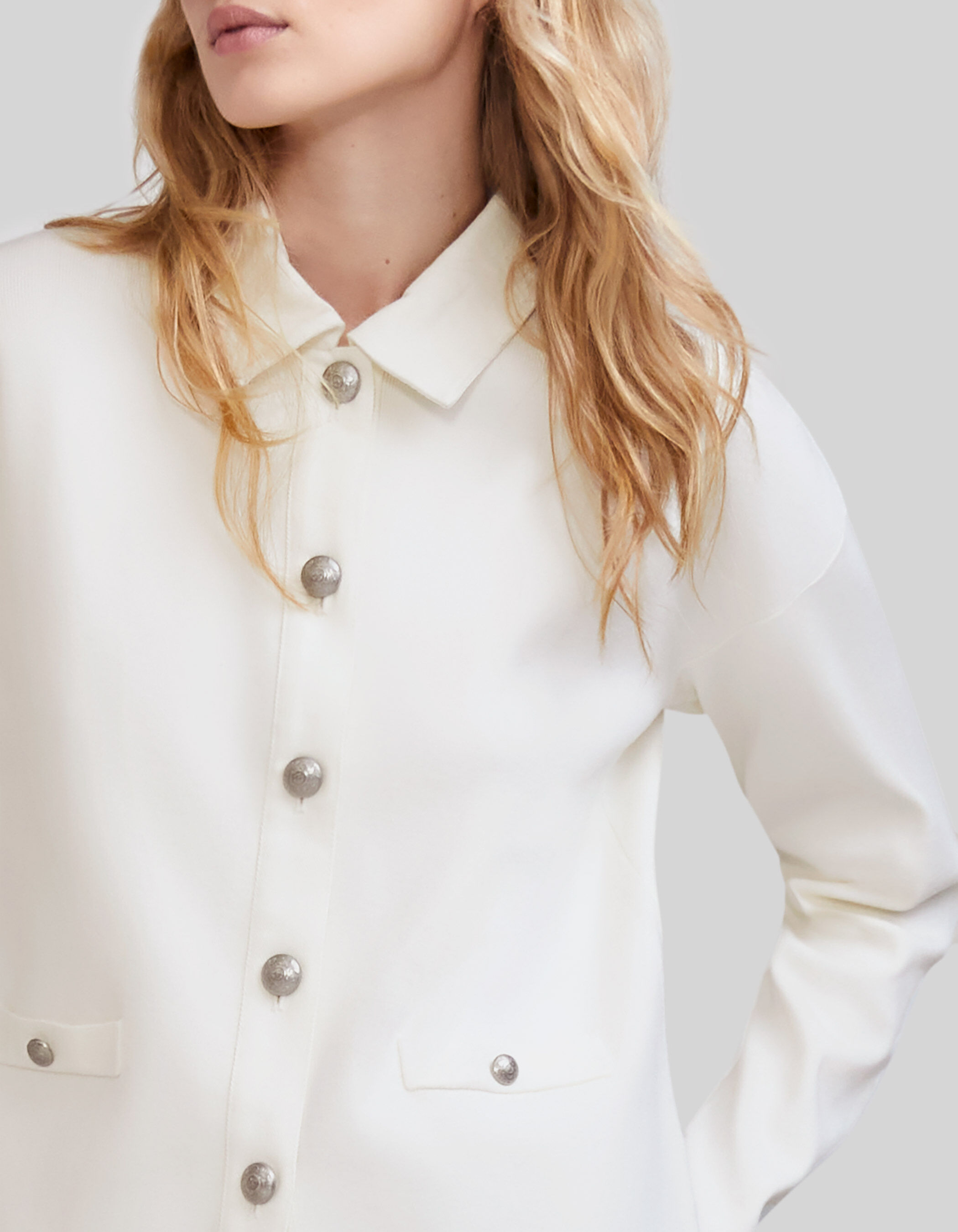 Cardigan ecru tricot esprit chemise Femme IKKS