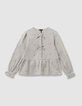 Blusa caqui con corazones flocados y lazos para ni&ntilde;a-1