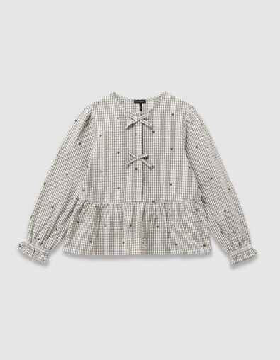 Blusa caqui con corazones flocados y lazos para ni&ntilde;a - IKKS
