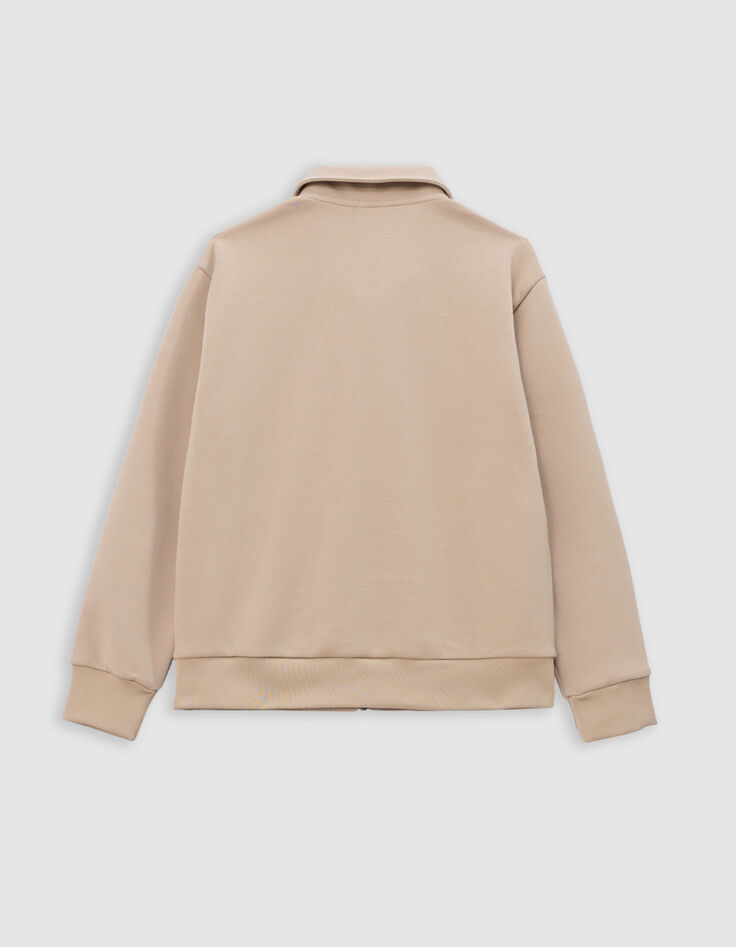 Cardigan beige zippé molleton piqué garçon-4