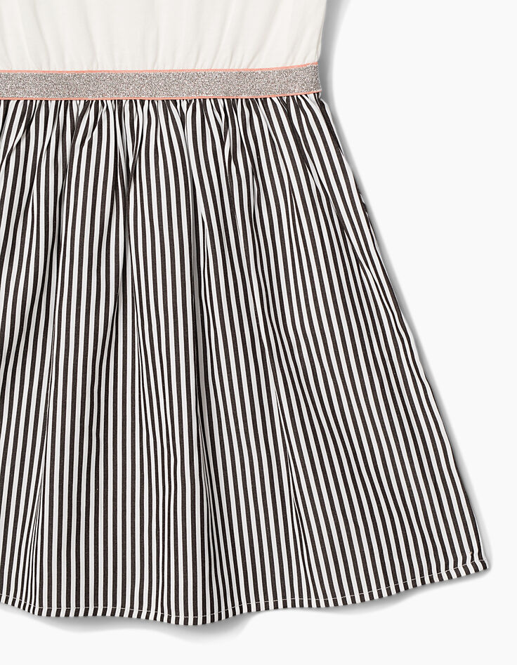 Vestido bimateria blanco roto con rayas negras niña-4