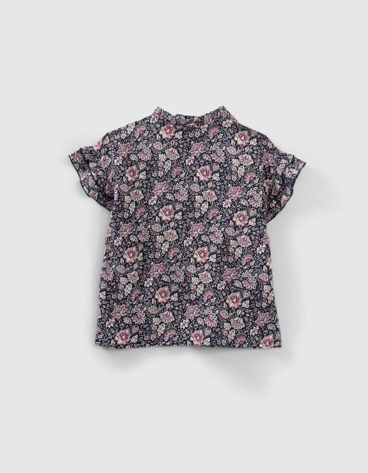 Top azul marino estampado Ecovero™ flores volantes niña-2