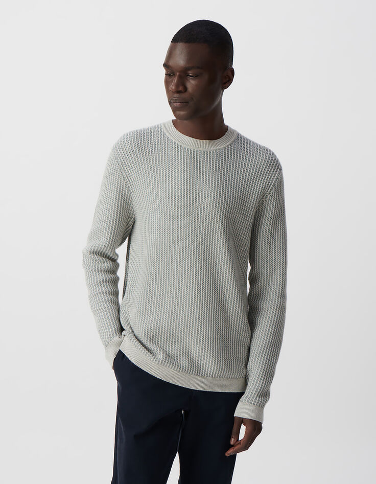 Pull bleu gris tricot jacquard fantaisie Homme-2