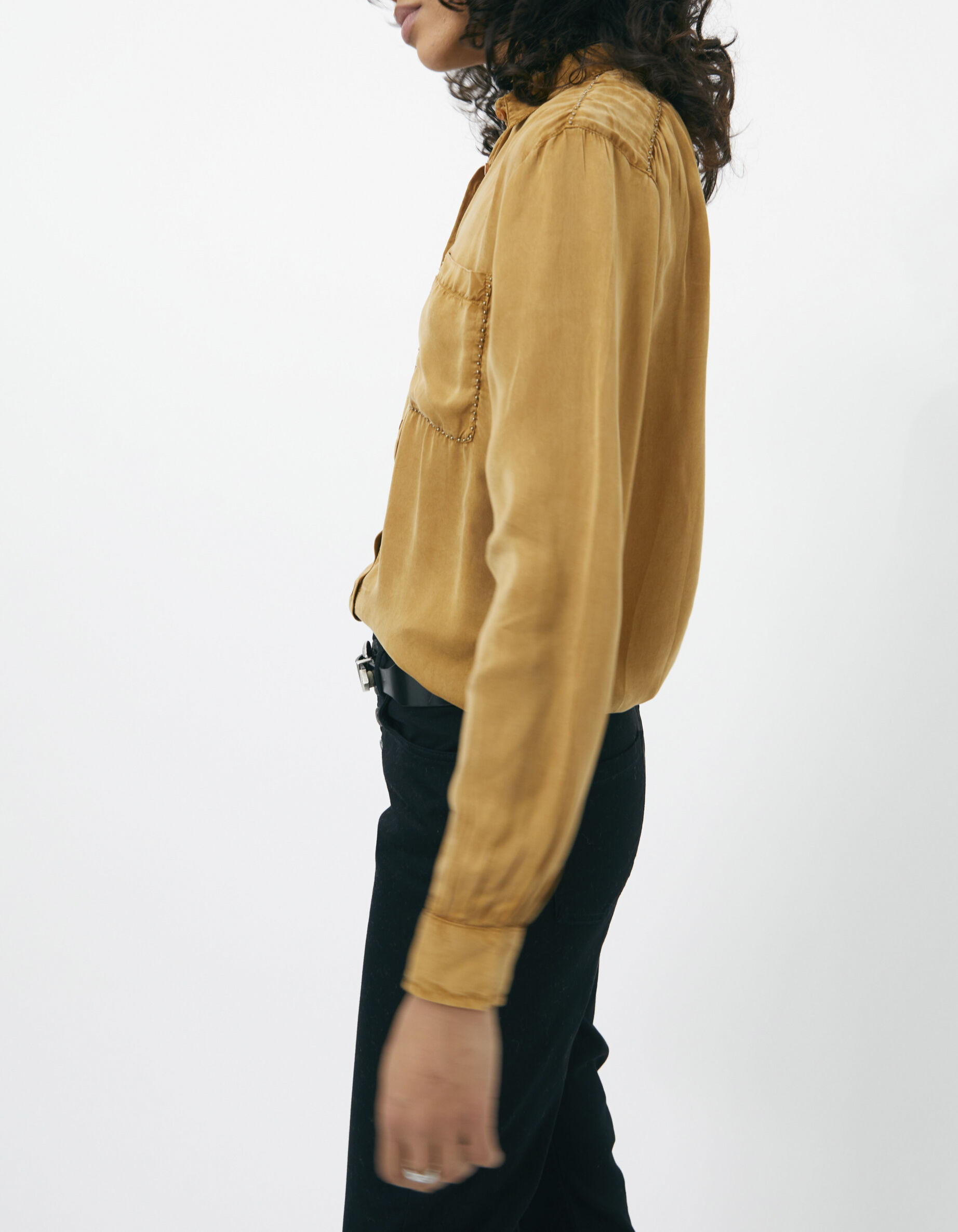 Women's yellow beaded cupro shirt