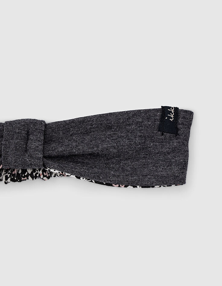 Bandeau réversible noir imprimé fleurs et gris bébé fille-5