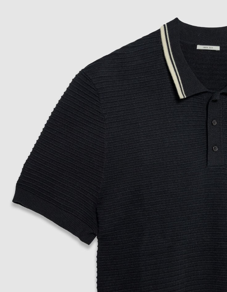 Schwarzes Streifenpolo mit Kontrastkragen-6