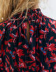 Vestido rojo floral rock cuello fruncido mujer-4