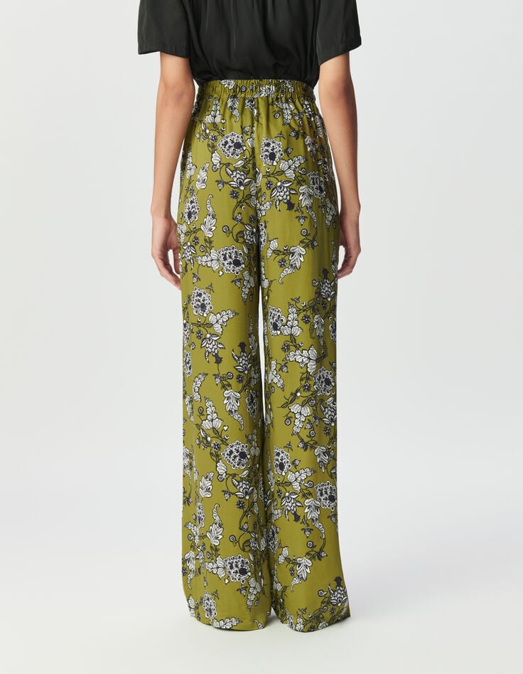 Groene vloeiende wideleg broek bloemenprint Dames-4 Groene vloeiende wideleg broek bloemenprint Dames-4