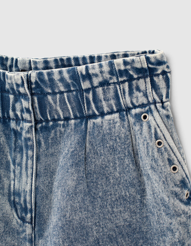 Medium blue jeansshort hoge elastische taille meisjes-4