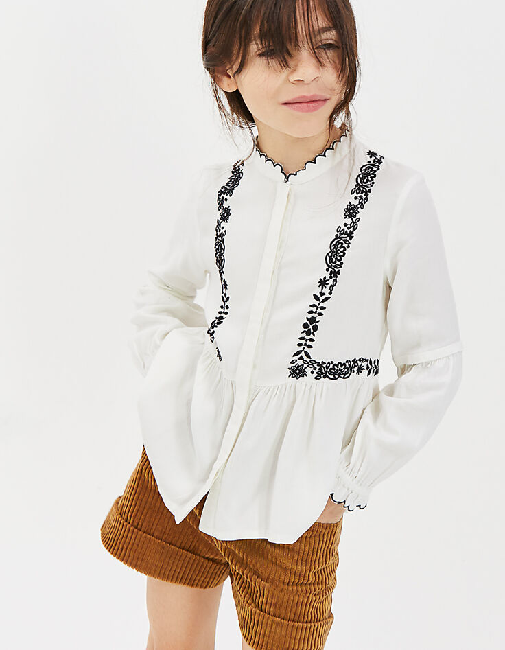 Girls’ off-white shirt with black embroidery-1