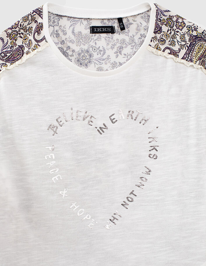 Wit T-shirt twee materialen Ecovero® kasjmier rug meisjes - IKKS