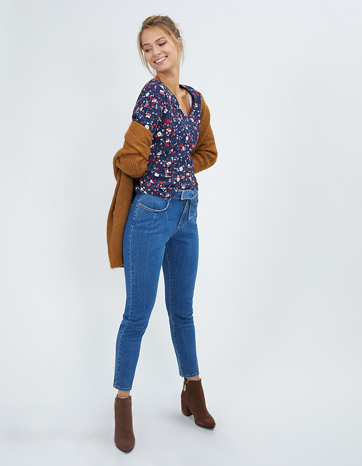 I.Code navy blue Floral Preppy print top-6