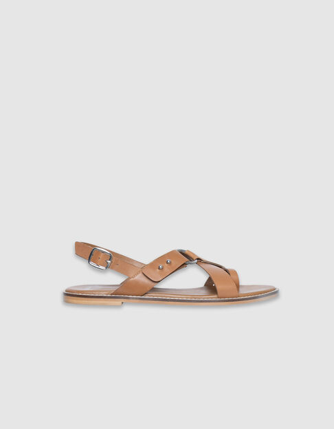 Women's camel leather sandals entredoigt plates - IKKS