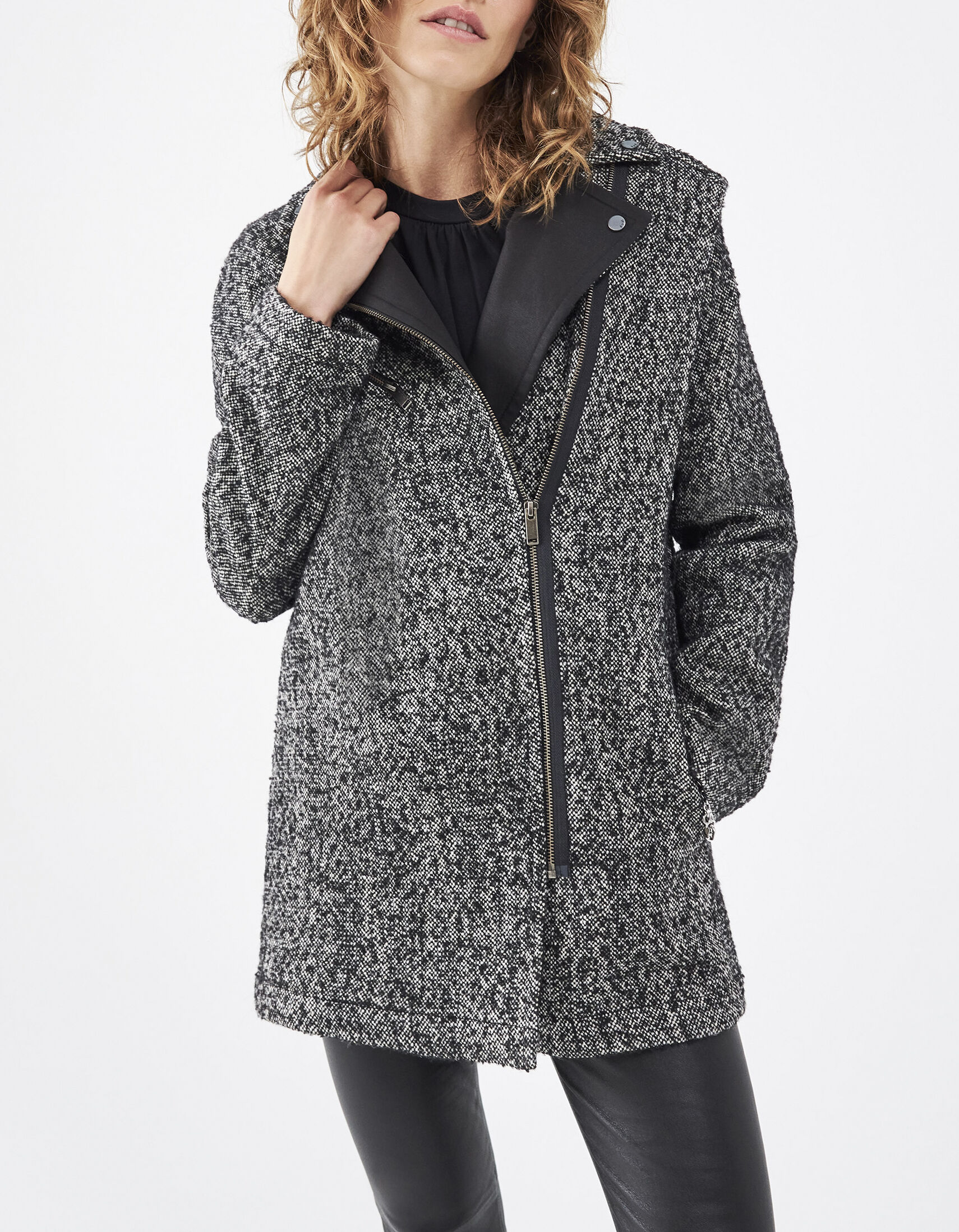 Manteau laine et cuir femme 2025