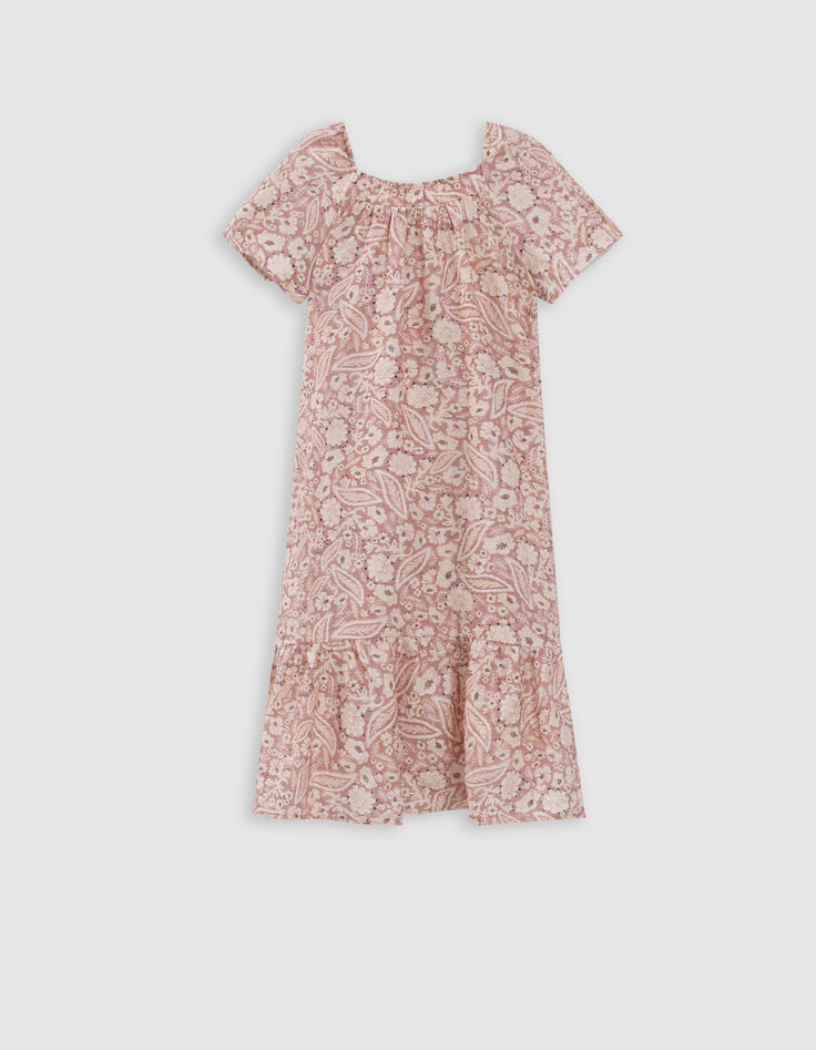 Langes rosa Kleid mit floralem Kaschmirprint-5