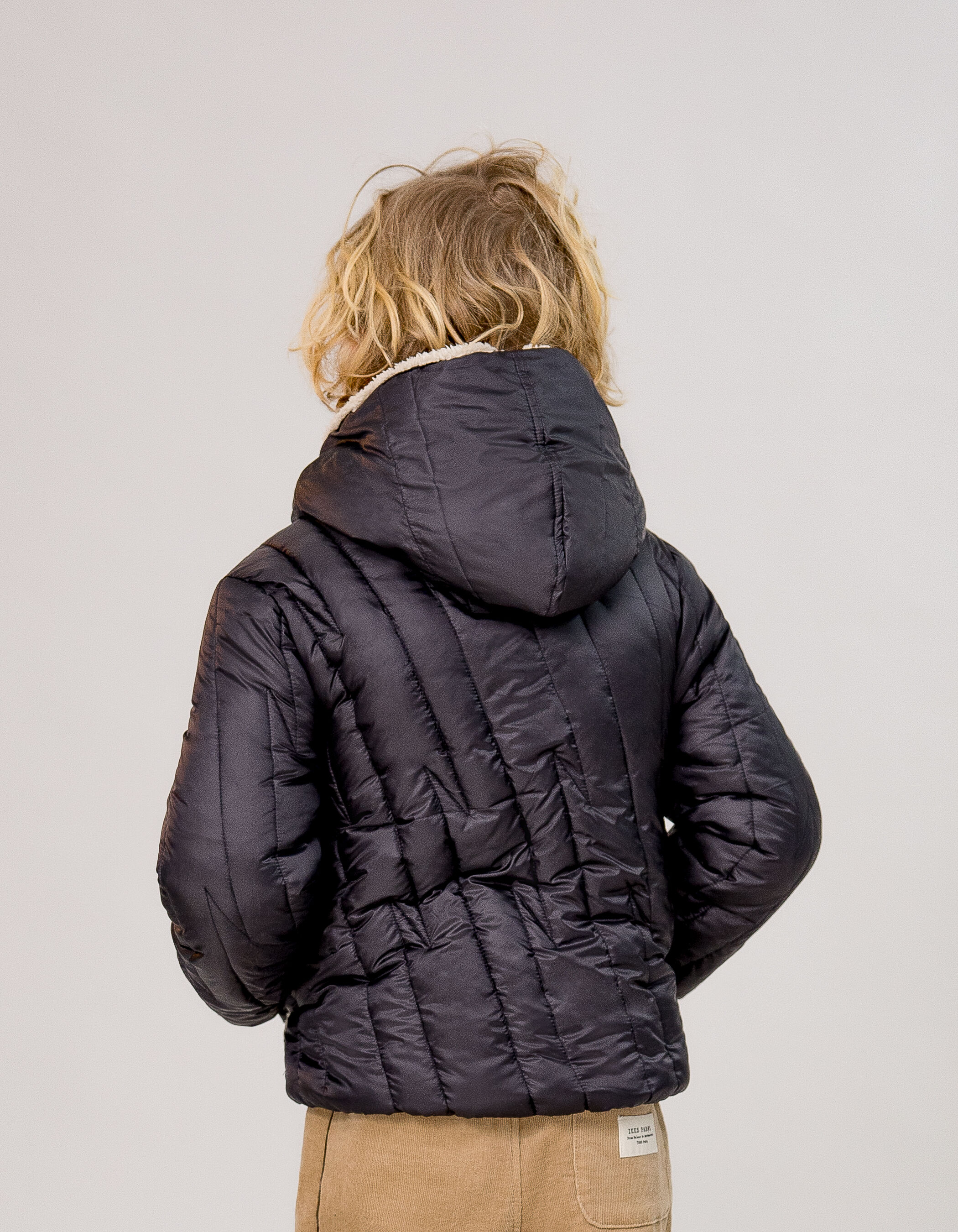 Blouson reversible beige sherpa et noir nylon garcon IKKS