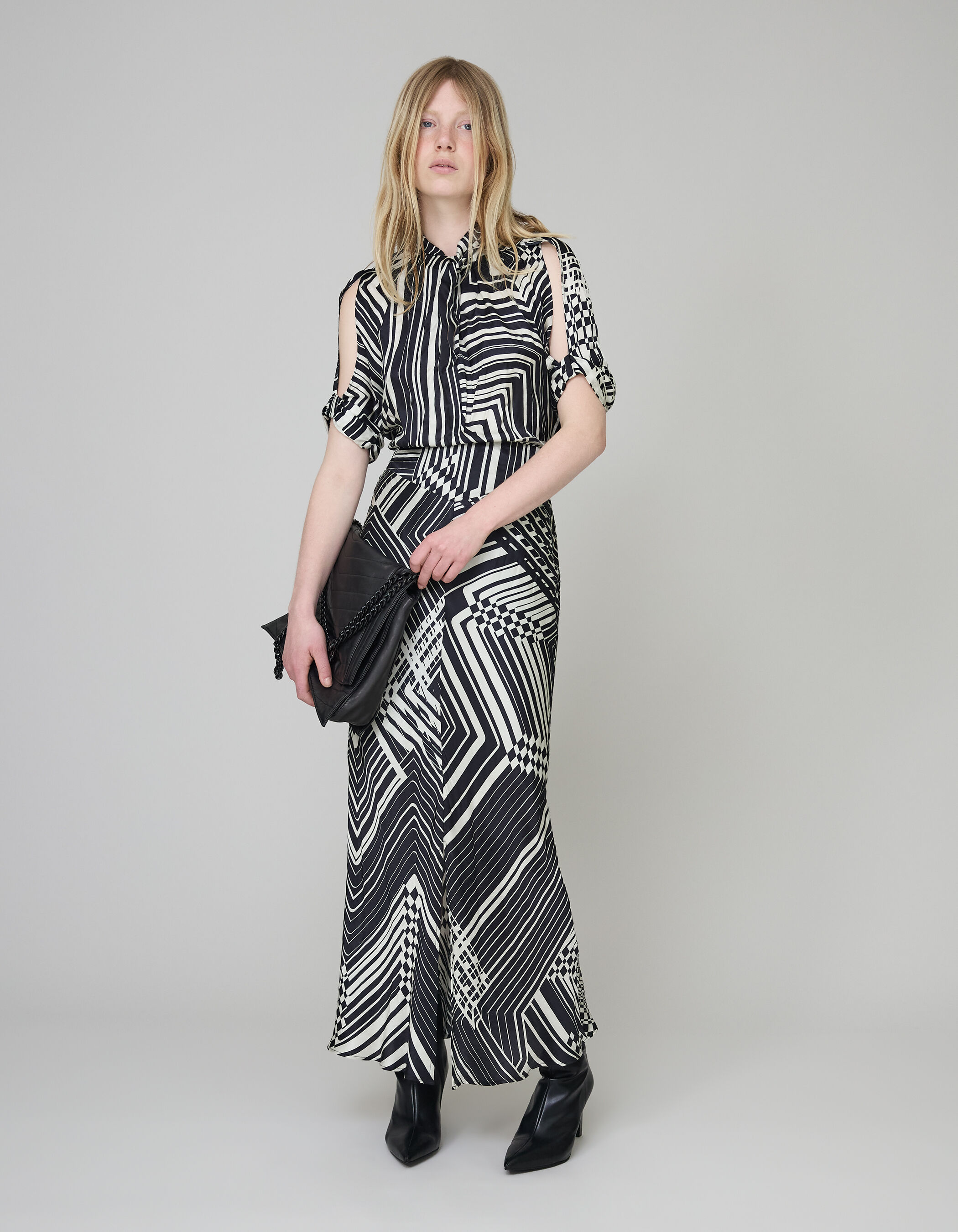 Pure Edition Robe longue noire graphique Art Deco Femme IKKS